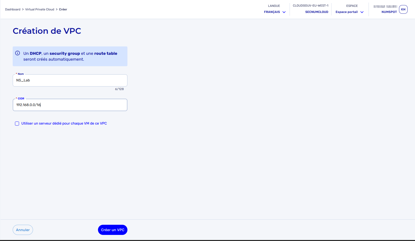 Create VPC 1