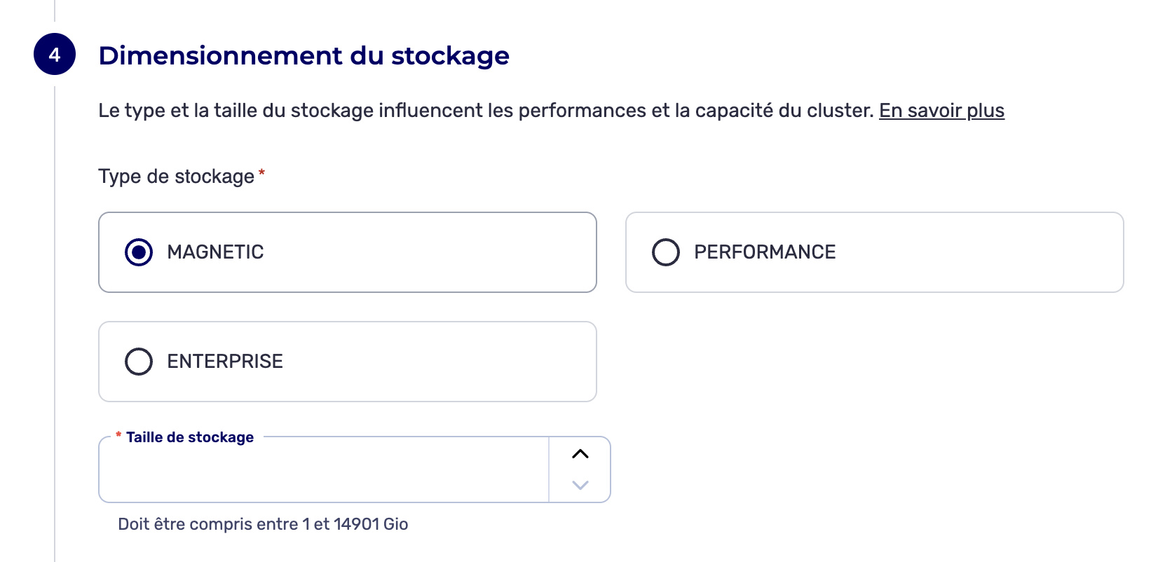 Input create cluster storage