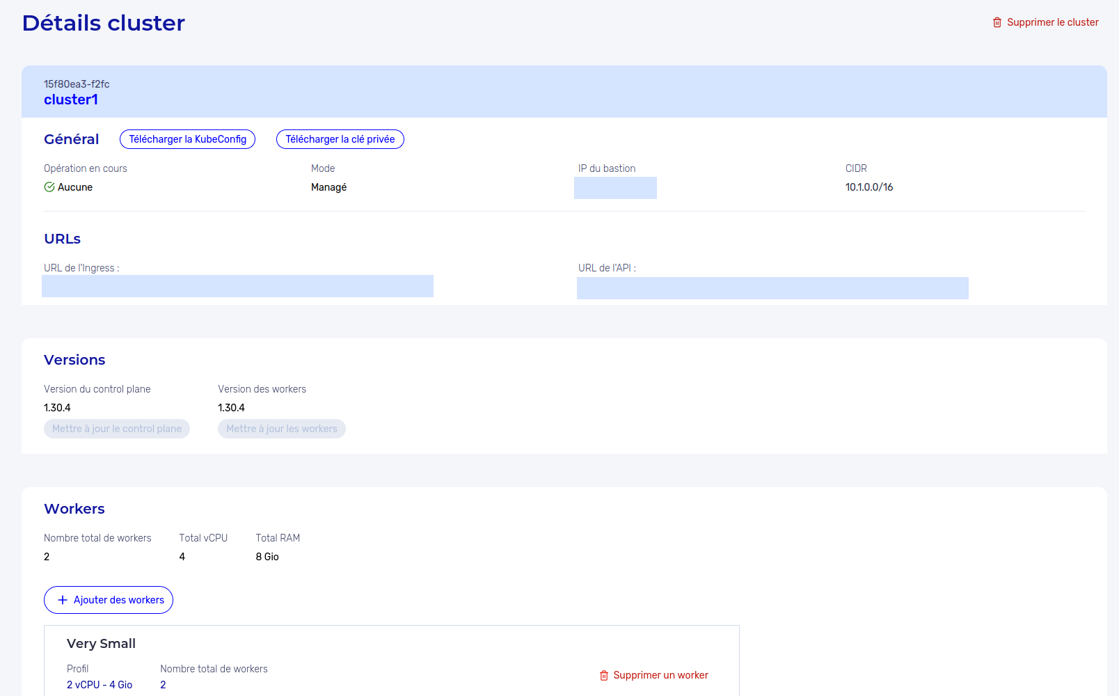 Détails d&#39;un cluster Kubernetes - Page