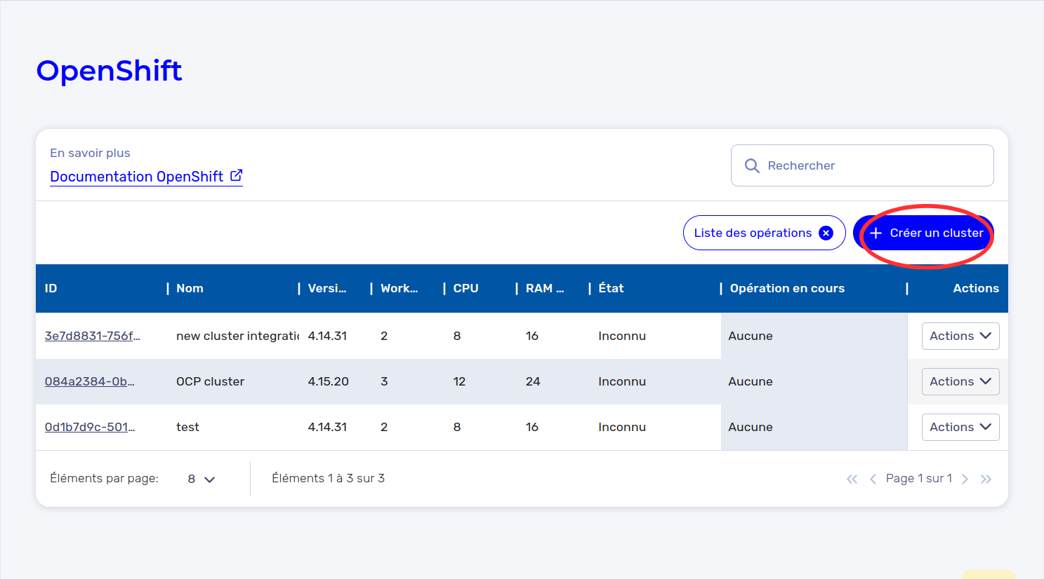 Créer un cluster OpenShift - Button