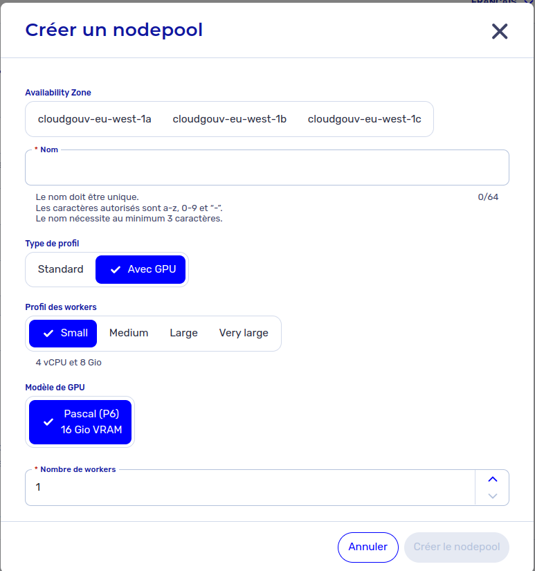 Ajouter un nodepool avec GPU - Page