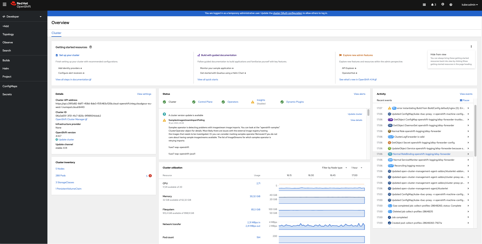 Page d&#39;accueil principale de Monitoring OpenShift