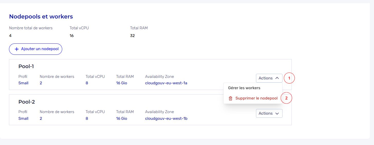 Supprimer un nodepool - Page