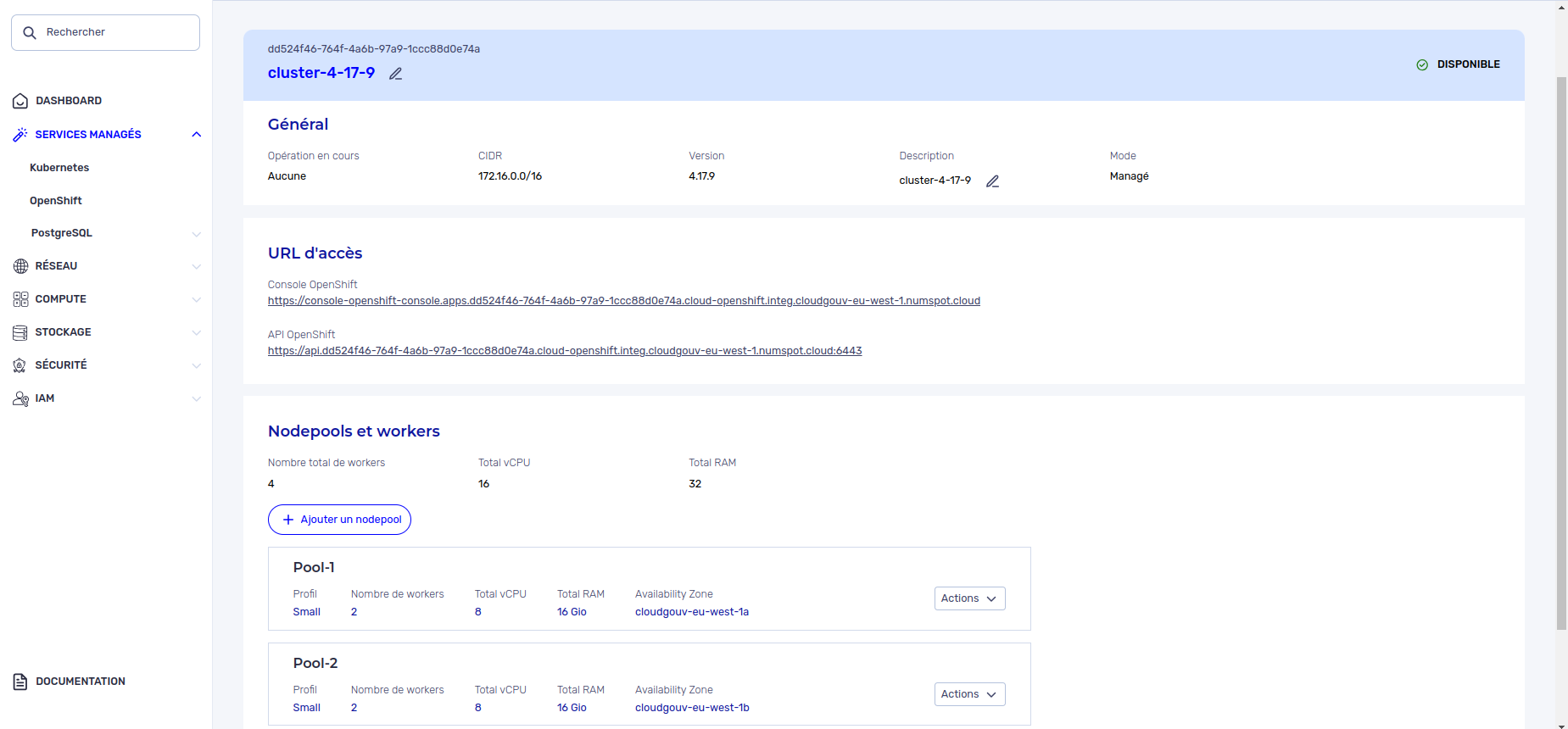 Éditer un cluster - Page