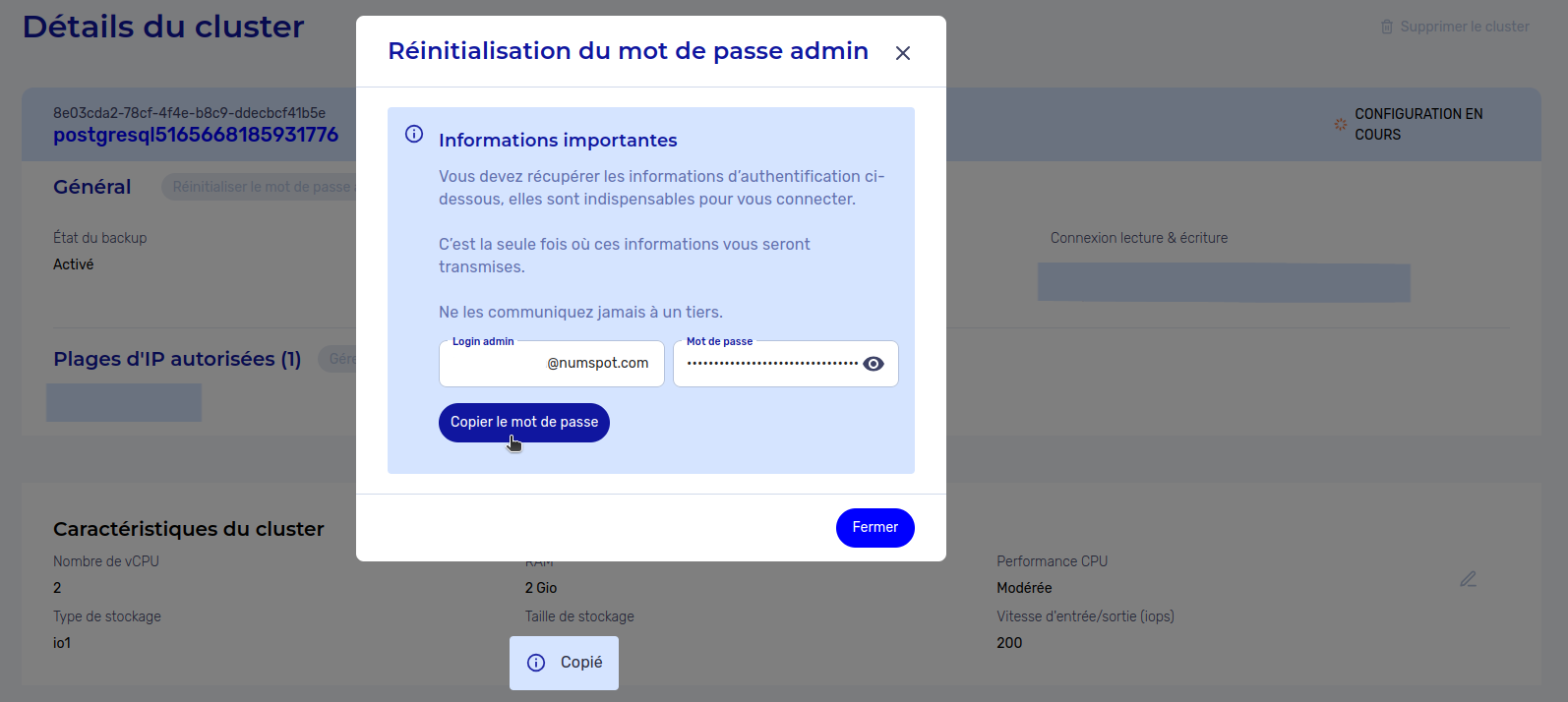 Réinitialiser le mot de passe admin d&#39;un cluster PostgreSQL - Copie