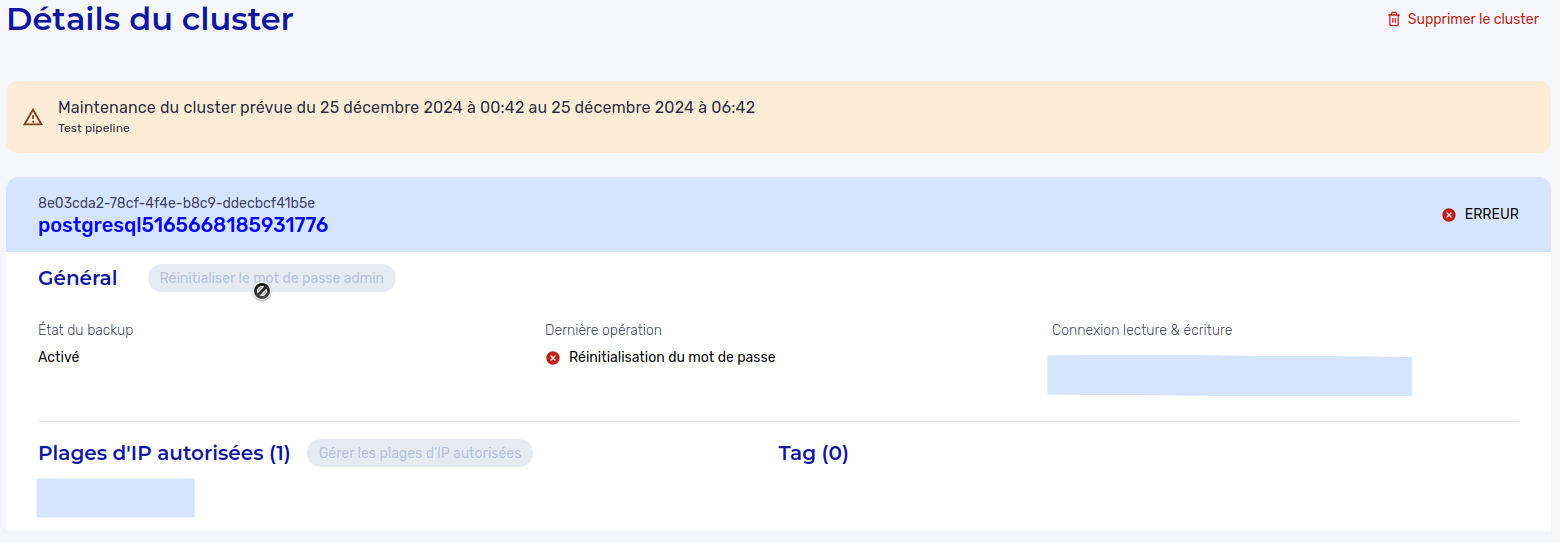 Réinitialiser le mot de passe admin d&#39;un cluster PostgreSQL - Disabled