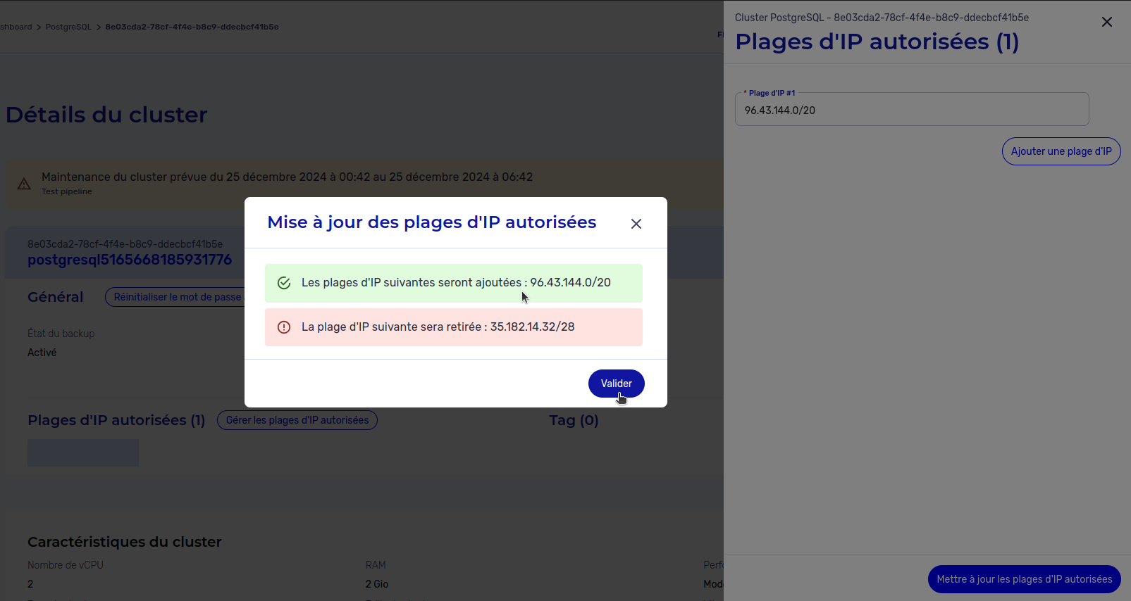 Gérer les plages d&#39;IP autorisées d&#39;un cluster PostgreSQL - Confirm