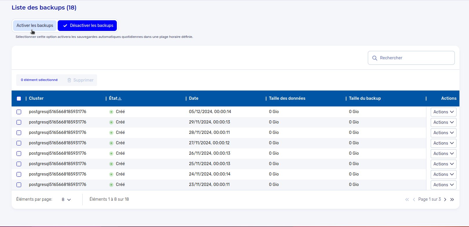 Gérer les backups automatiques d&#39;un cluster PostgreSQL - Enable