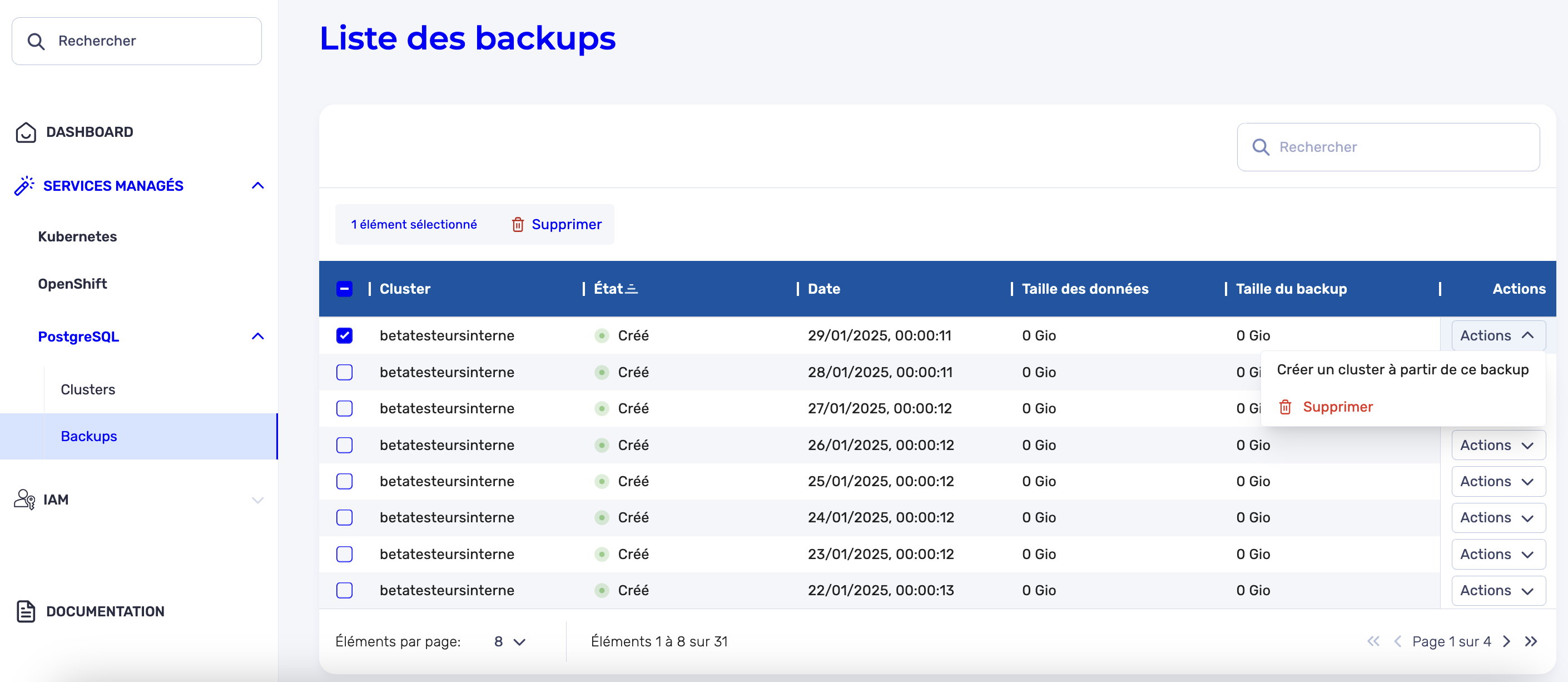 Créer un cluster à partir d&#39;un backup