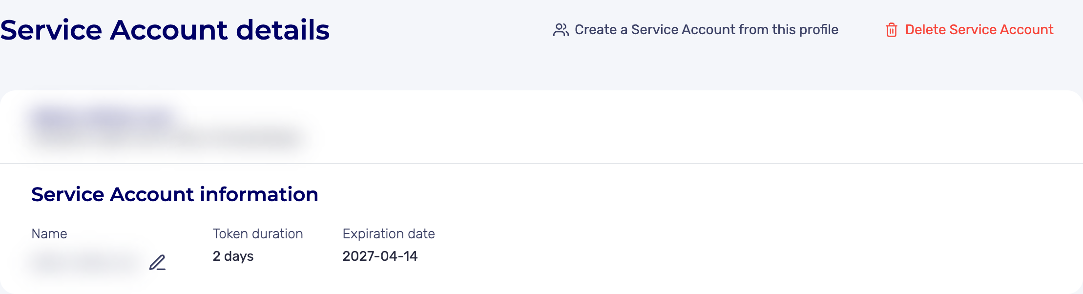 Service account details