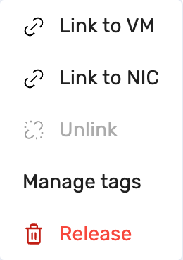 Add Public IP to VM: Action select