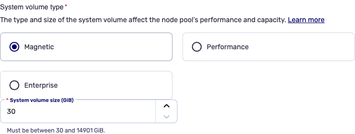 Kubernetes node pool system volume