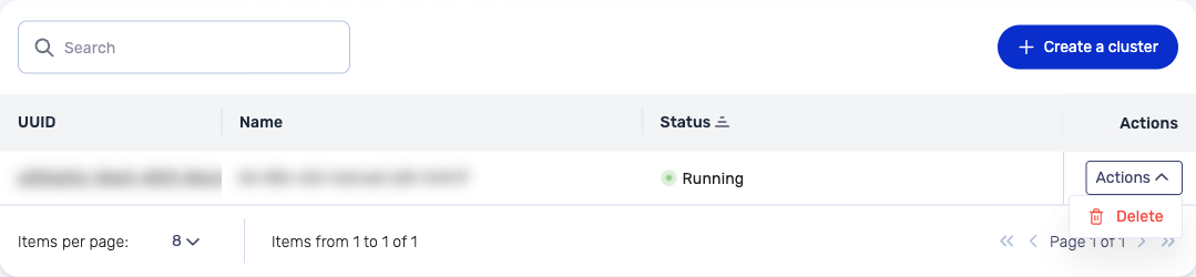 Delete a cluster from the list