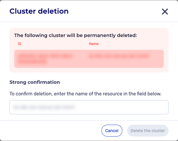 Cluster deletion confirmation