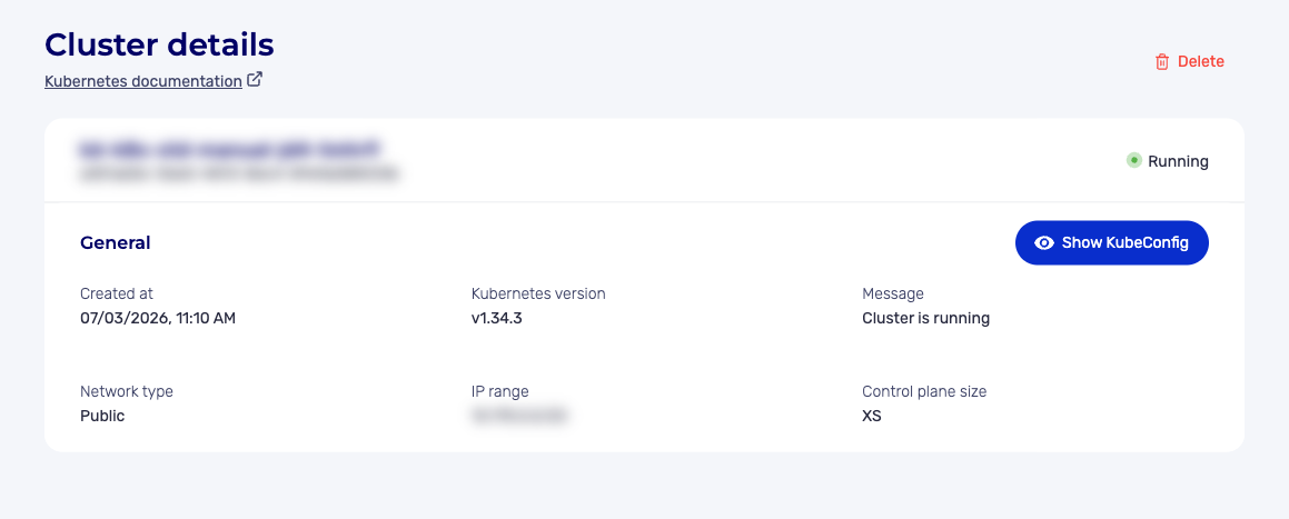 View KubeConfig button in the cluster details