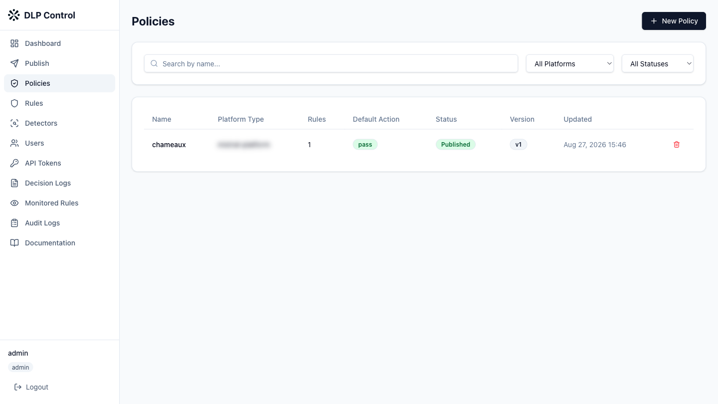 In the DLP console, click Policies in the side menu.