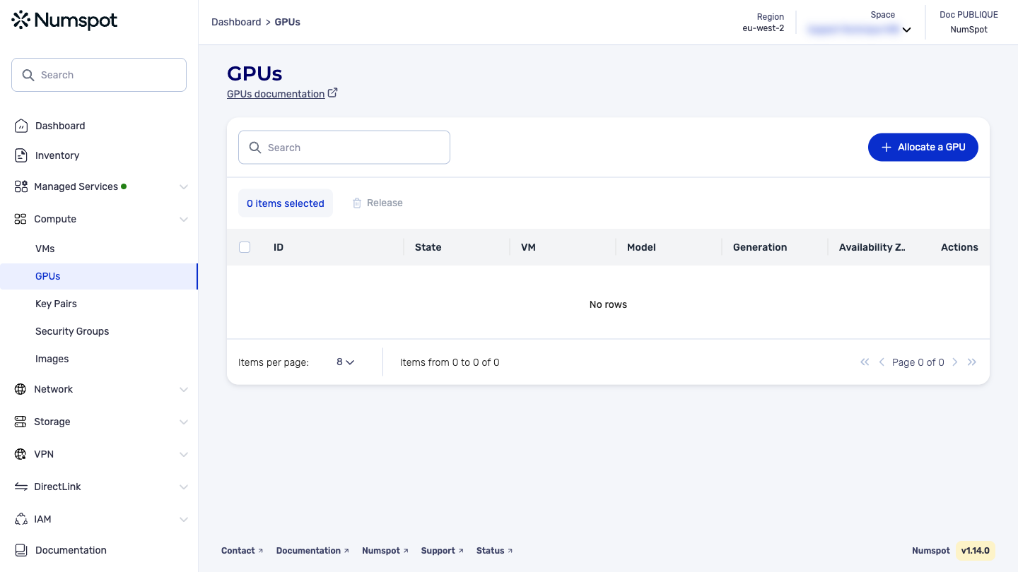 From the left-hand side menu, click Compute → GPUs.