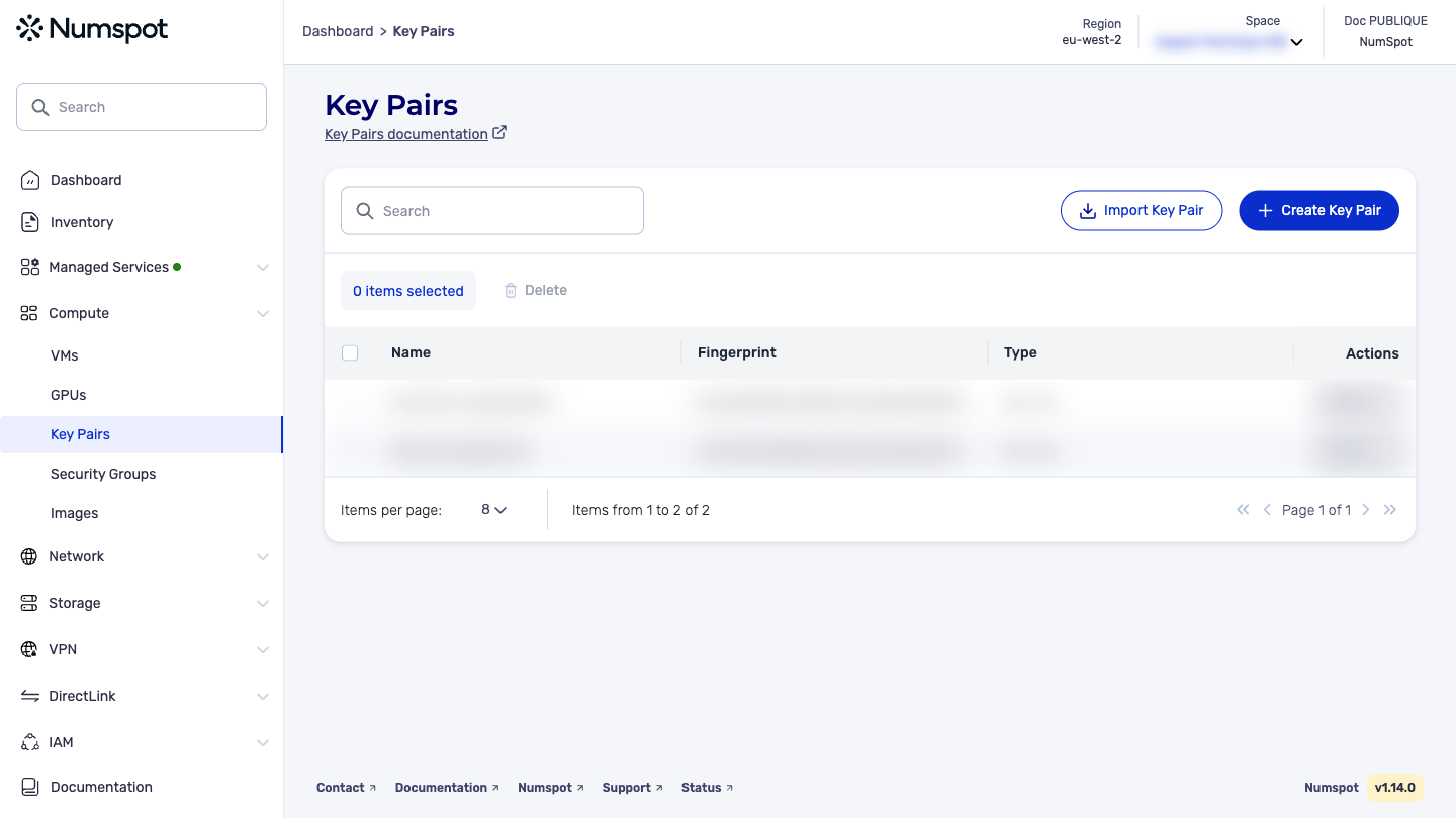 From the left-hand side menu, click Compute → Key Pairs.