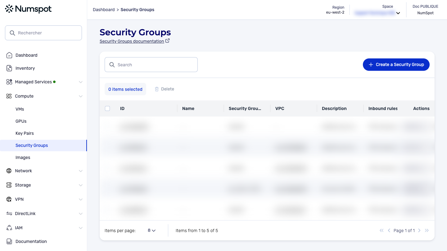 From the left-hand side menu, click Compute → Security Groups.