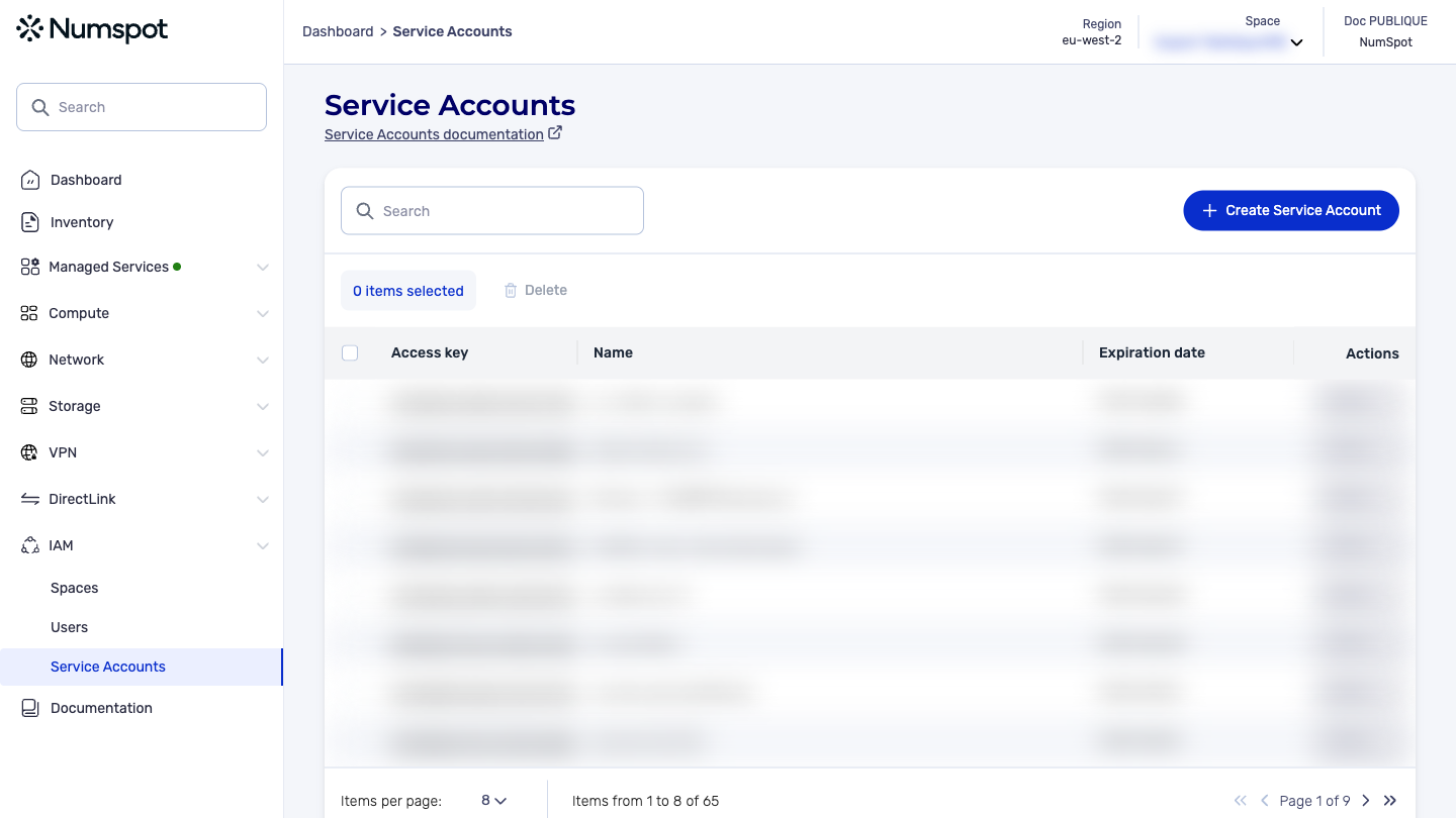 From the left-hand side menu, click IAM → Service Accounts.