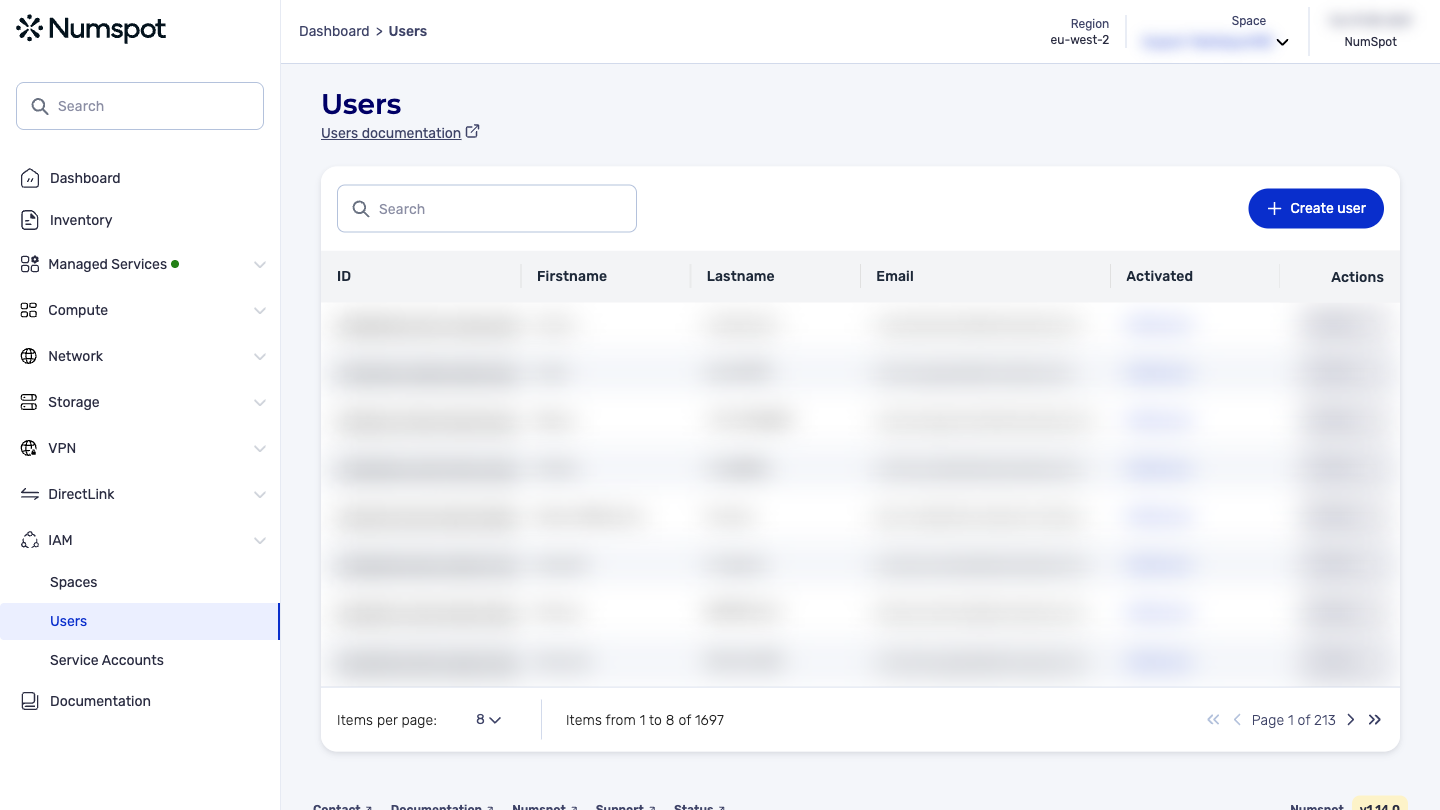 From the left-hand side menu, click IAM → Users (the flow is the same for Service Accounts).