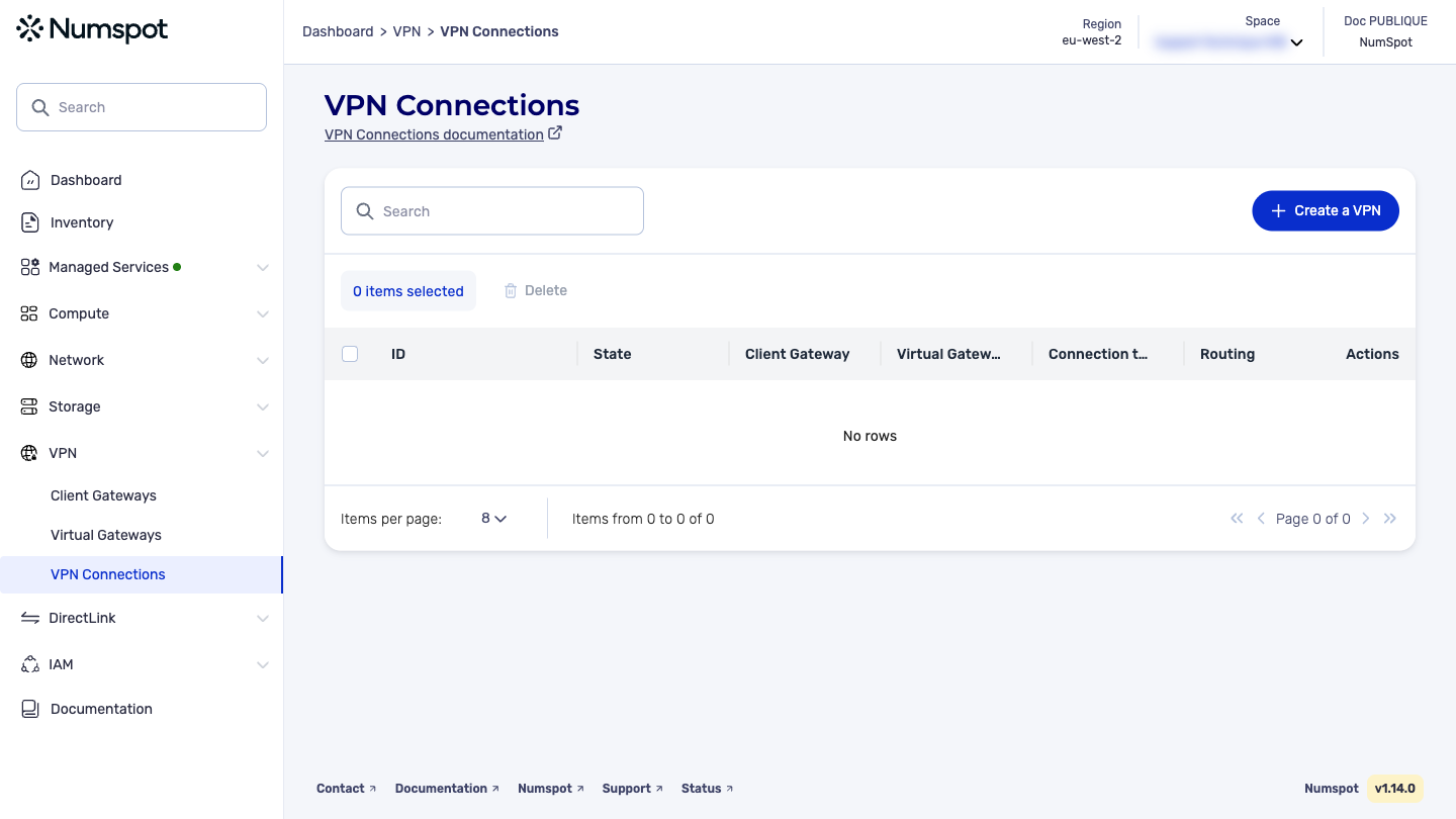 From the left-hand side menu, click VPN → VPN Connections.