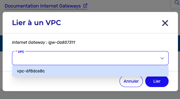 Create Internet Gateway: Select vpc to attach