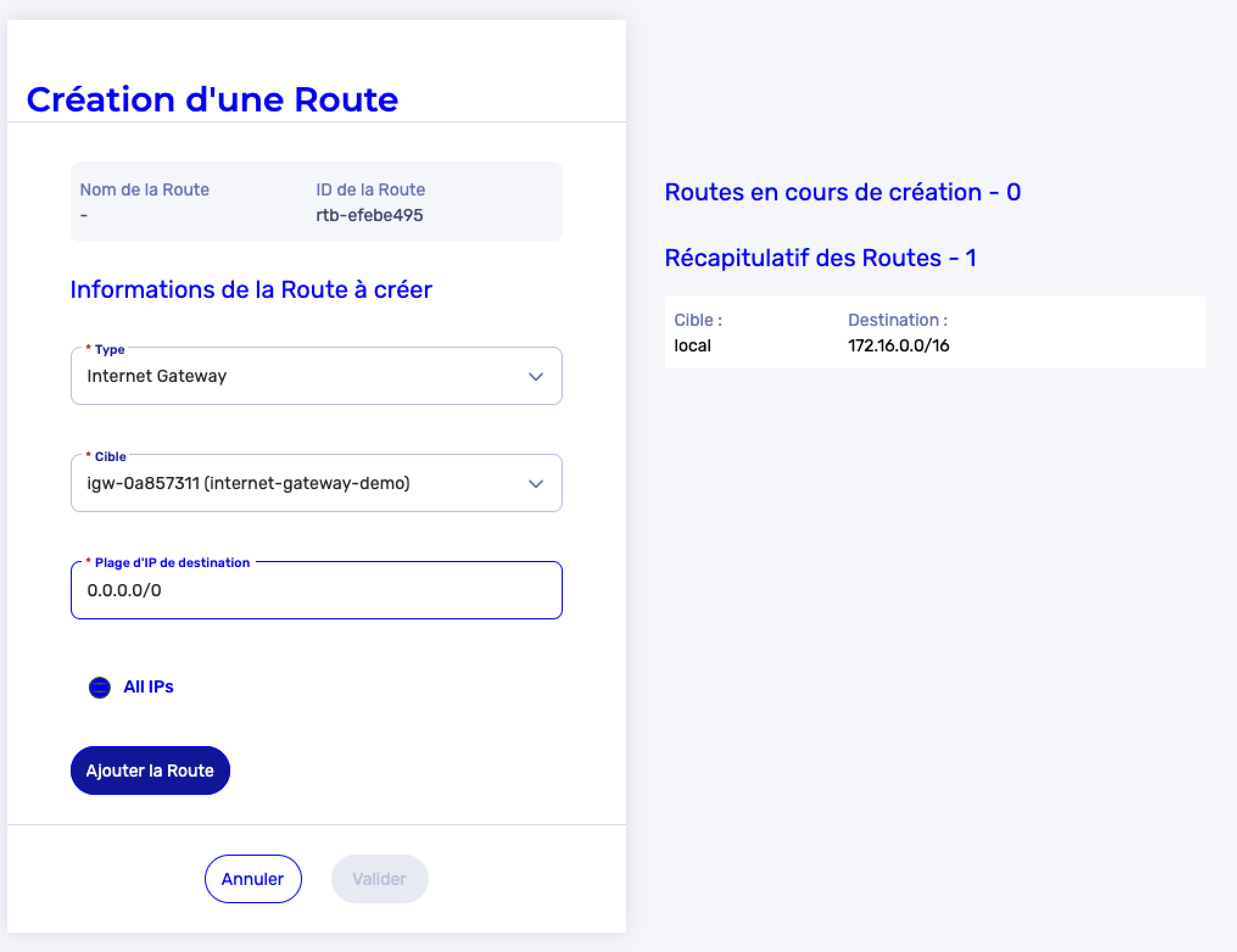 Configure route to internet: configure route