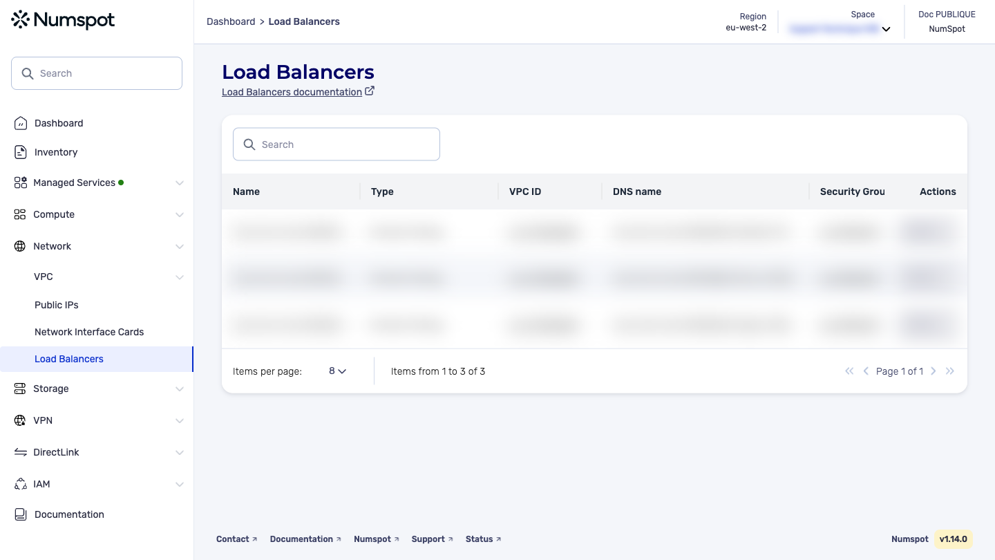 From the left-hand side menu, click Network → Load Balancers.