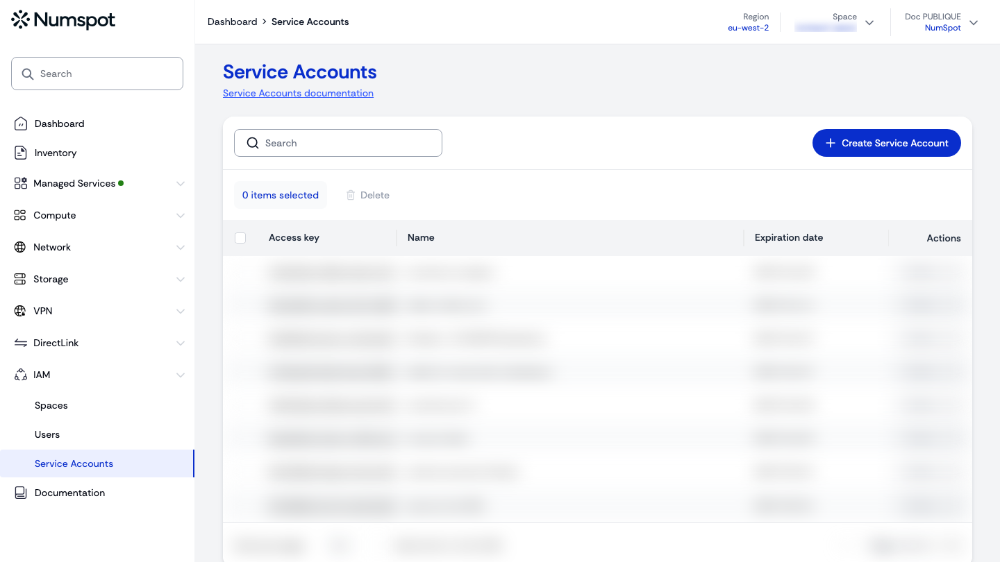 From the left-hand side menu, click IAM → Service Accounts.