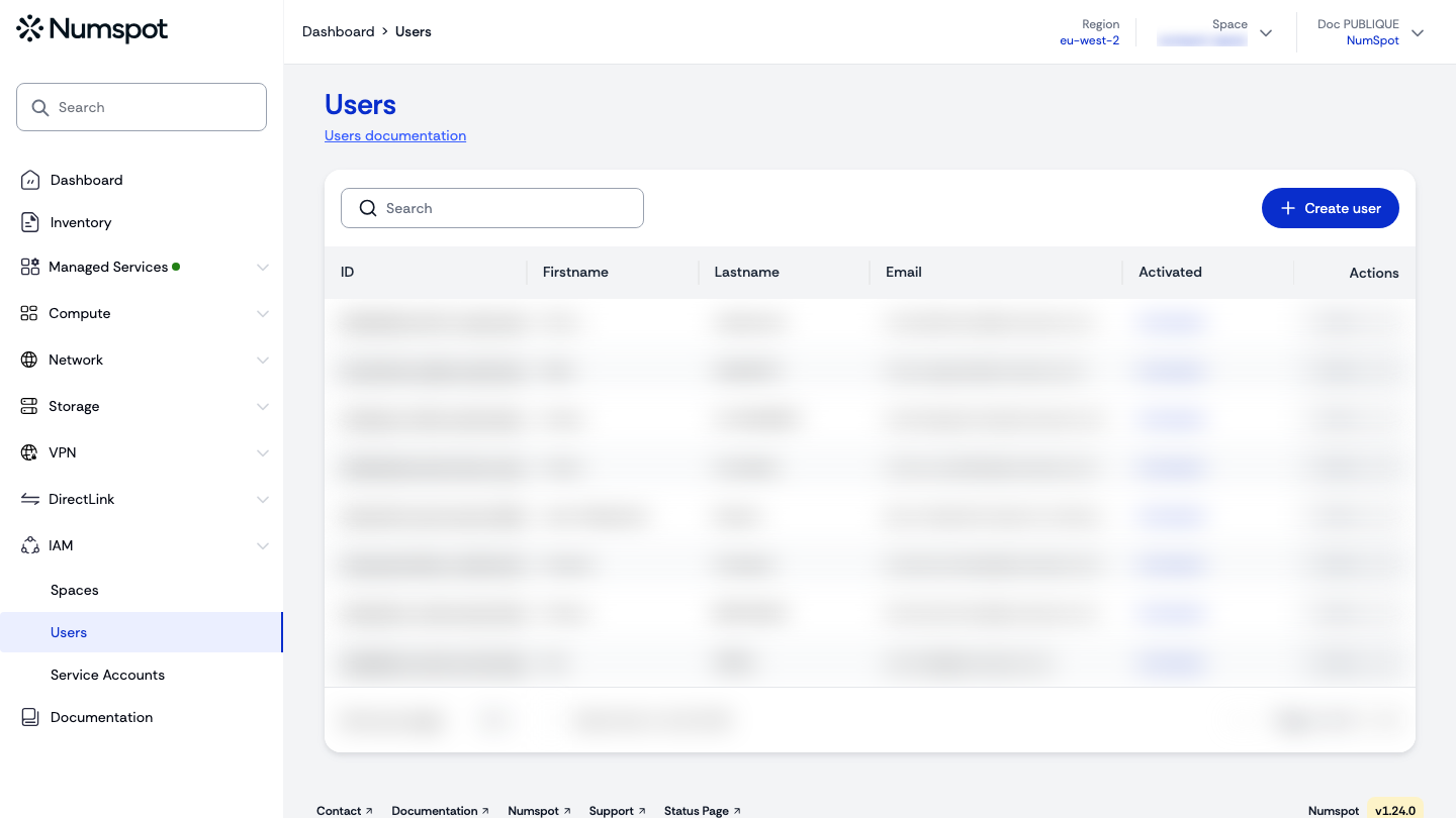 From the left-hand side menu, click IAM → Users (the journey is the same for Service Accounts).