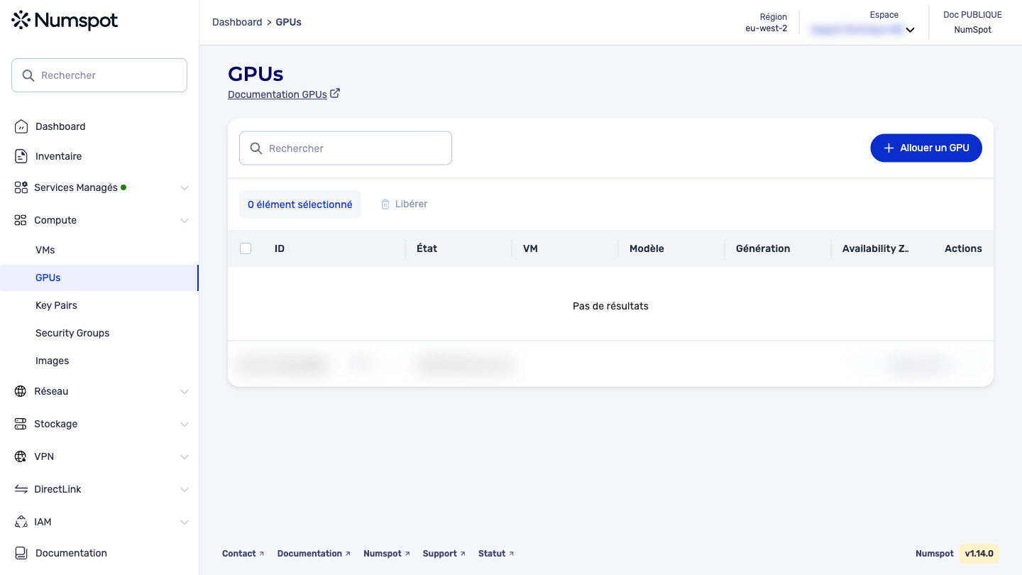 Depuis le menu latéral gauche, cliquez sur Compute → GPU.
