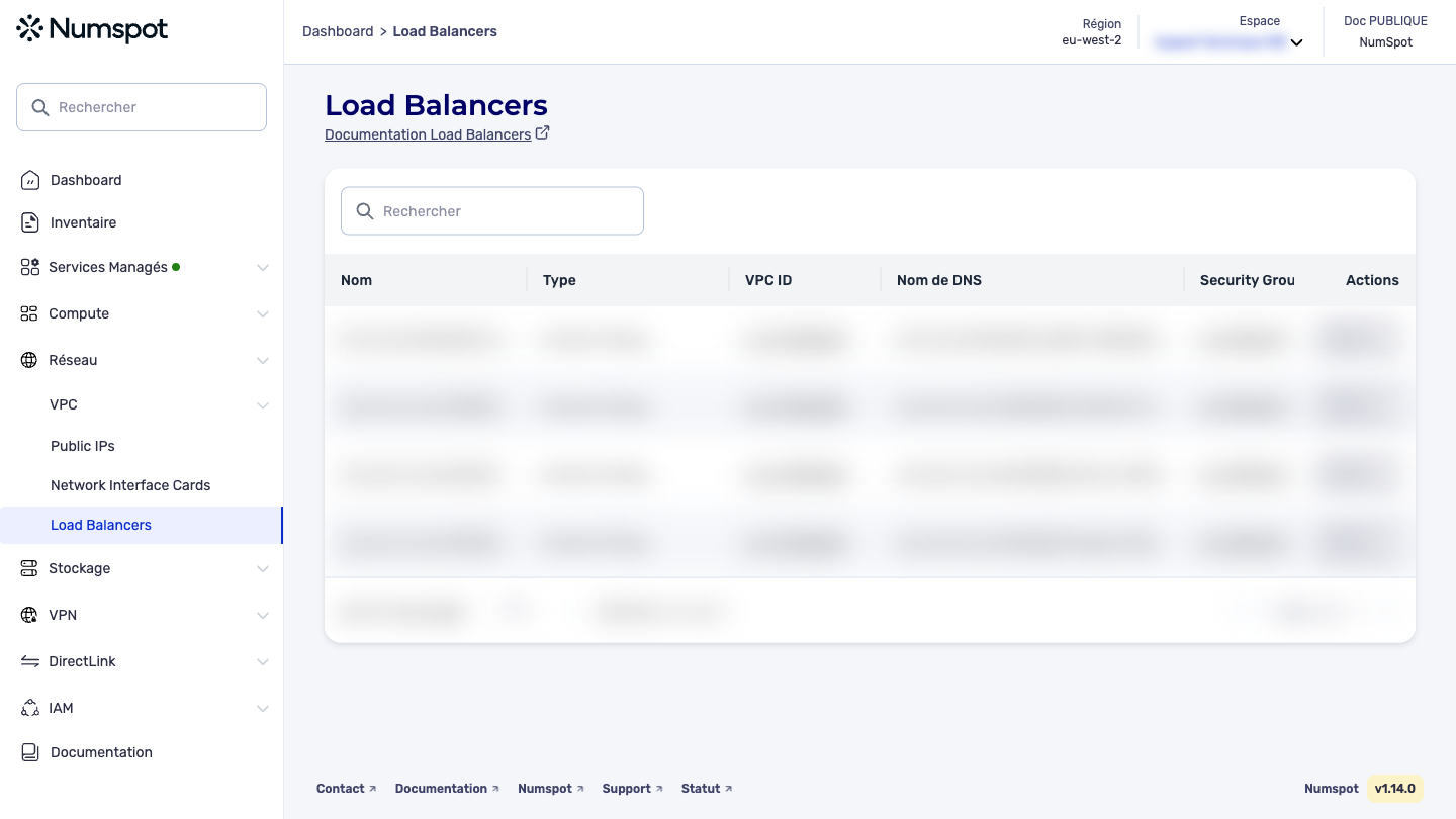 Depuis le menu latéral gauche, cliquez sur Réseau → Load Balancers.