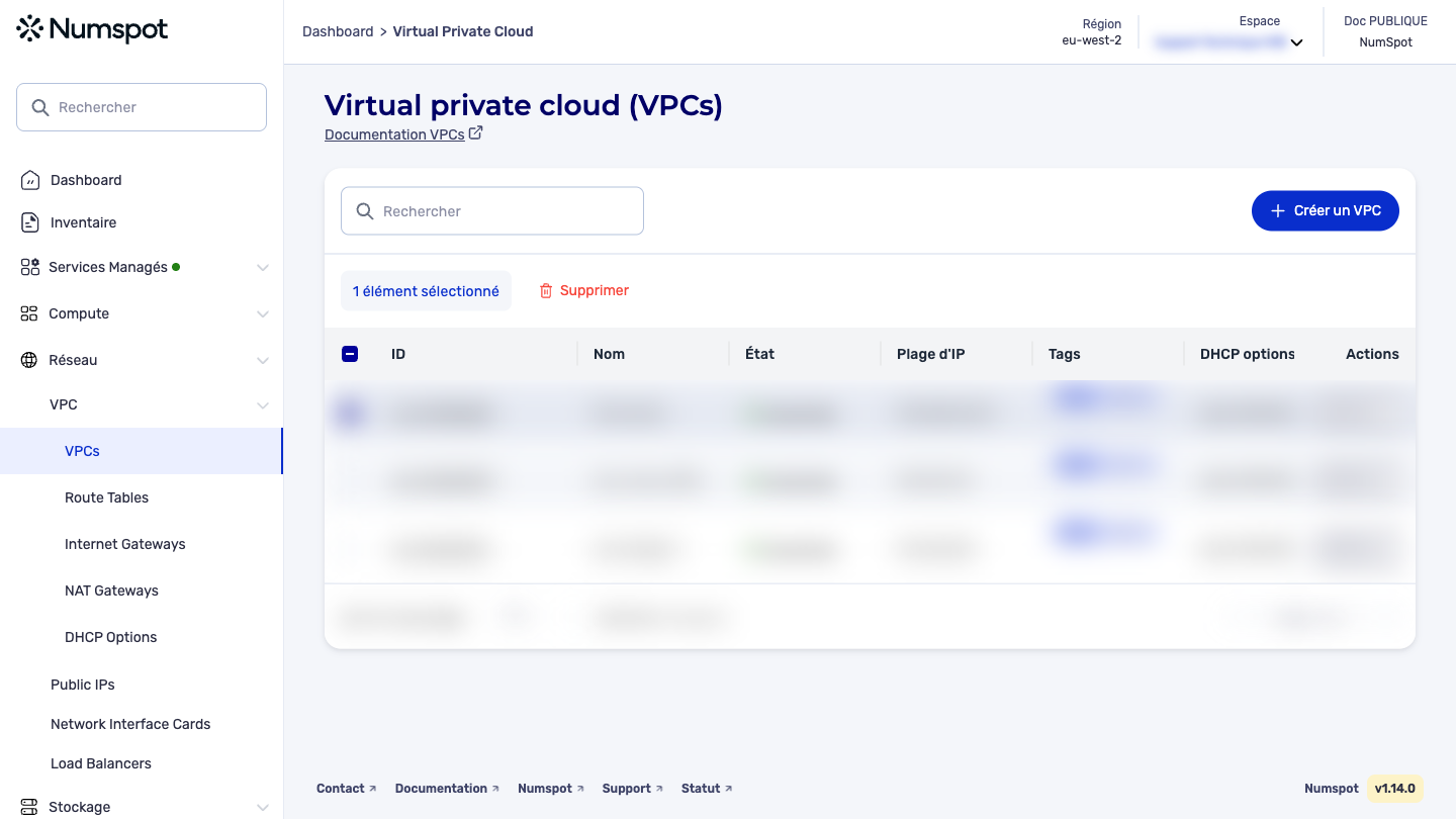 Depuis le menu latéral gauche, cliquez sur Réseau → VPC.