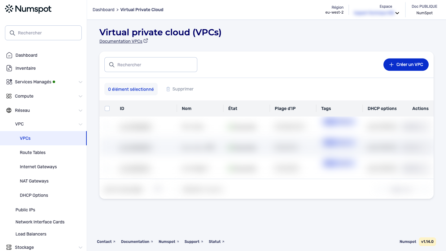 Depuis le menu latéral gauche, cliquez sur Réseau → VPC.